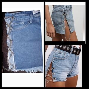 NWT Denim Blvd Los Angeles Vintage Chain Denim Raw Hems Shorts Size Large●
